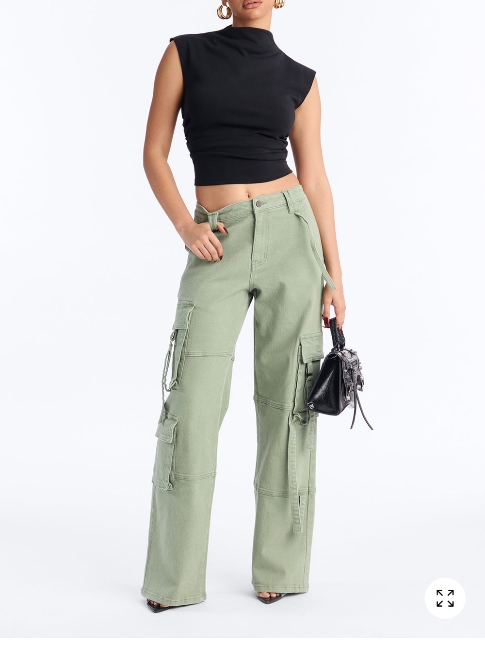 Fashion Nova Desi Mineral Wash Cargo Pant Sage size XS NWOT